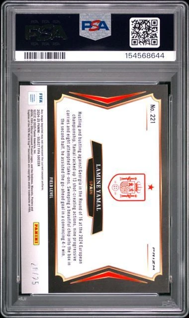 Graded 2024 Panini Select FIFA Lamine Yamal #221 /25 Tie Dye Soccer Card PSA 8 NM-MT - Image 2