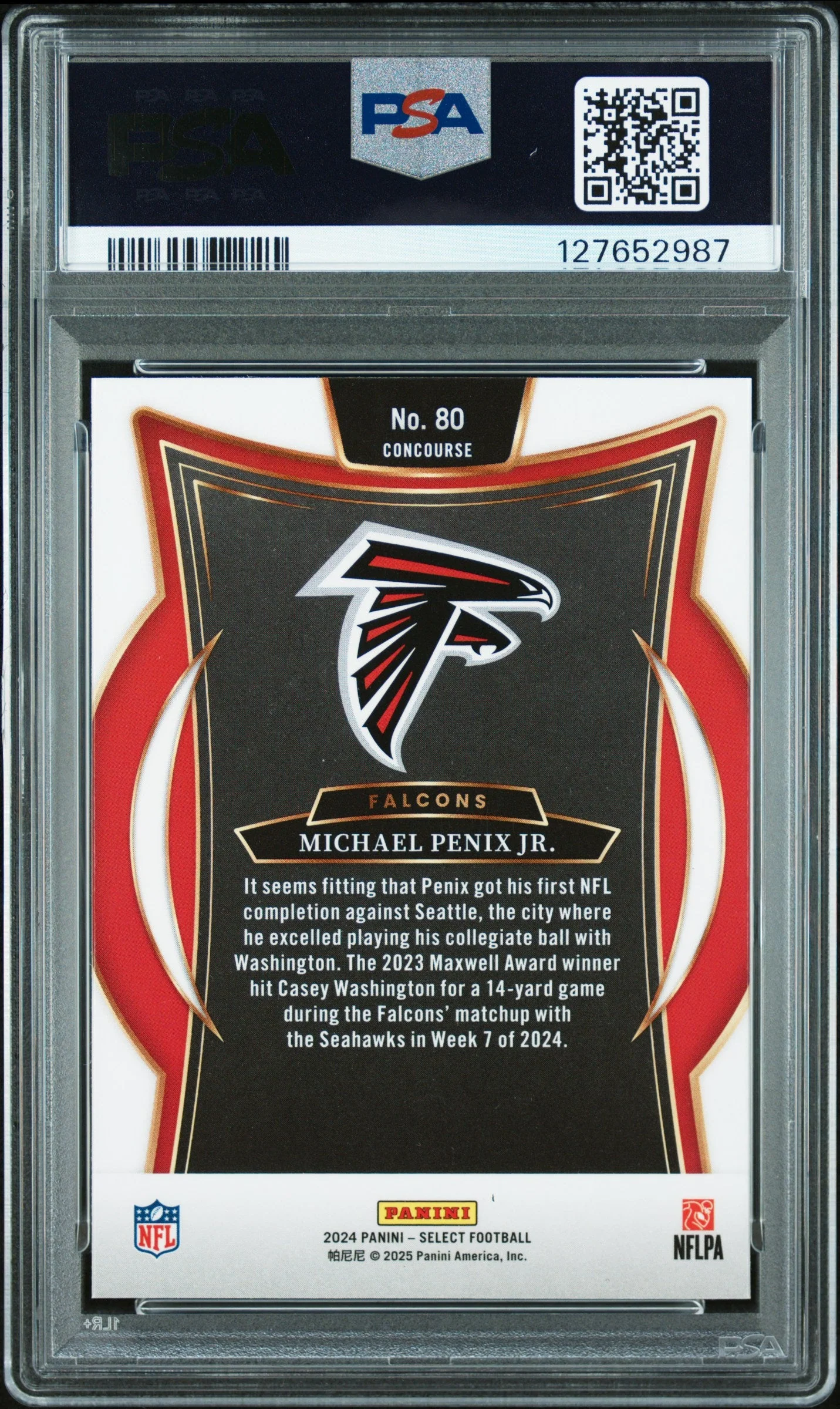 Graded 2024 Panini Select Michael Penix Jr. #80 Rookie RC Football Card PSA 10 Gem Mint - Image 2