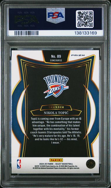 Graded 2024 Panini Select Nikola Topic #89 Red Cracked Ice Rookie RC Basketball Card PSA 10 Gem Mint - Image 2