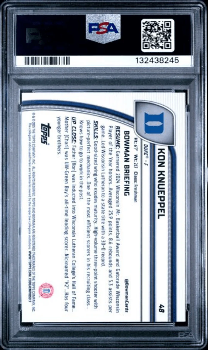 Graded 2024 Topps Bowman Chrome U Kon Knueppel #48 Rookie RC Basketball Card PSA 10 Gem Mint - Image 2
