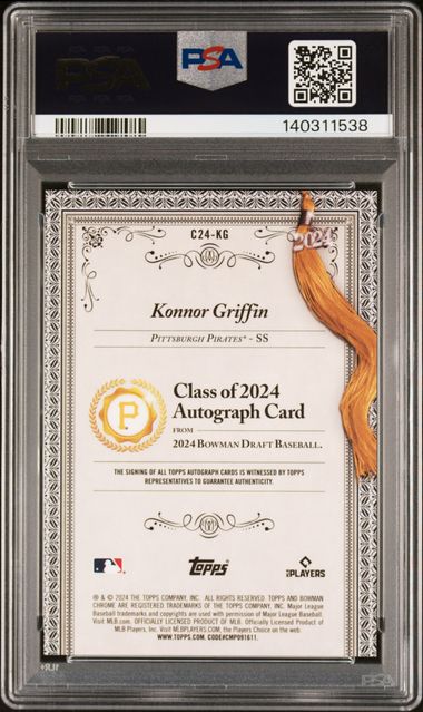 Graded 2024 Topps Bowman Draft Konnor Griffin #C24KG /250 Class of 2024 Autograph Rookie RC Baseball Card PSA 9 Mint - Image 2