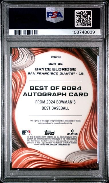 Graded 2024 Topps Bowman's Best Bryce Eldridge #B24BE Best of 2024 Refractor Auto Rookie RC Baseball Card PSA 10 Gem Mint - Image 2