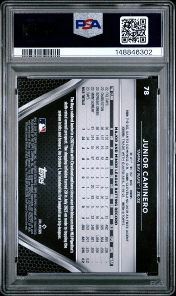 Graded 2024 Topps Chrome Black Junior Jaminero #78 Green Refractor /99 Rookie RC Baseball Card PSA 10 Gem Mint - Image 2