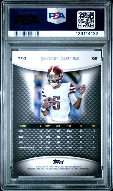 Graded 2024 Topps Finest Jayden Daniels #TF2 /99 Team Finest Blue Refractor Rookie RC Football Card PSA 10 Gem Mint - Image 2