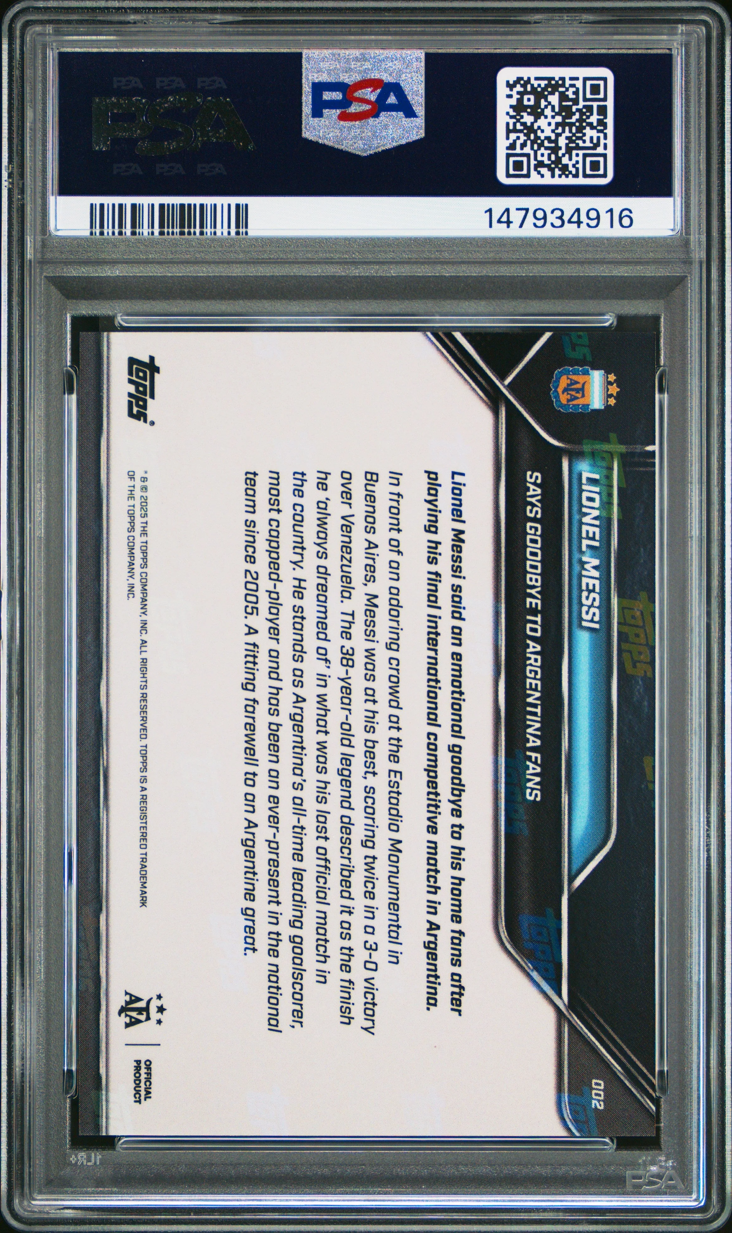 Graded 2024 Topps Now Argentina Lionel Messi #2 Soccer Card PSA 9 Mint - Image 2