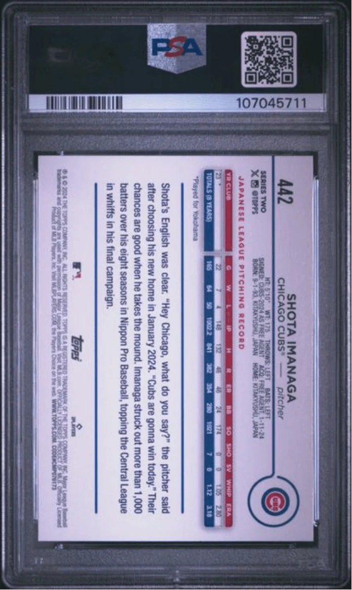 Graded 2024 Topps Shota Imanaga #442 ASG Exclusive Rookie RC Baseball Card PSA 10 Gem Mint - Image 2