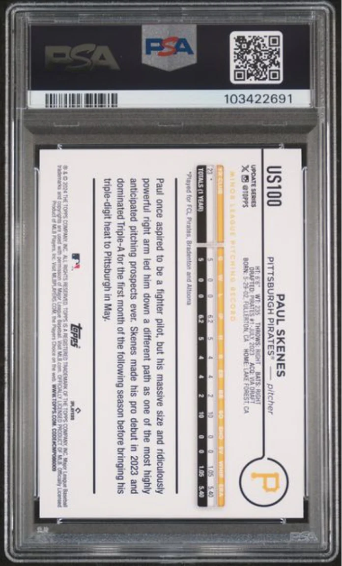 Graded 2024 Topps Update Paul Skenes #US100 Rainbow Foil Rookie RC Baseball Card PSA 10 Gem Mint - Image 2