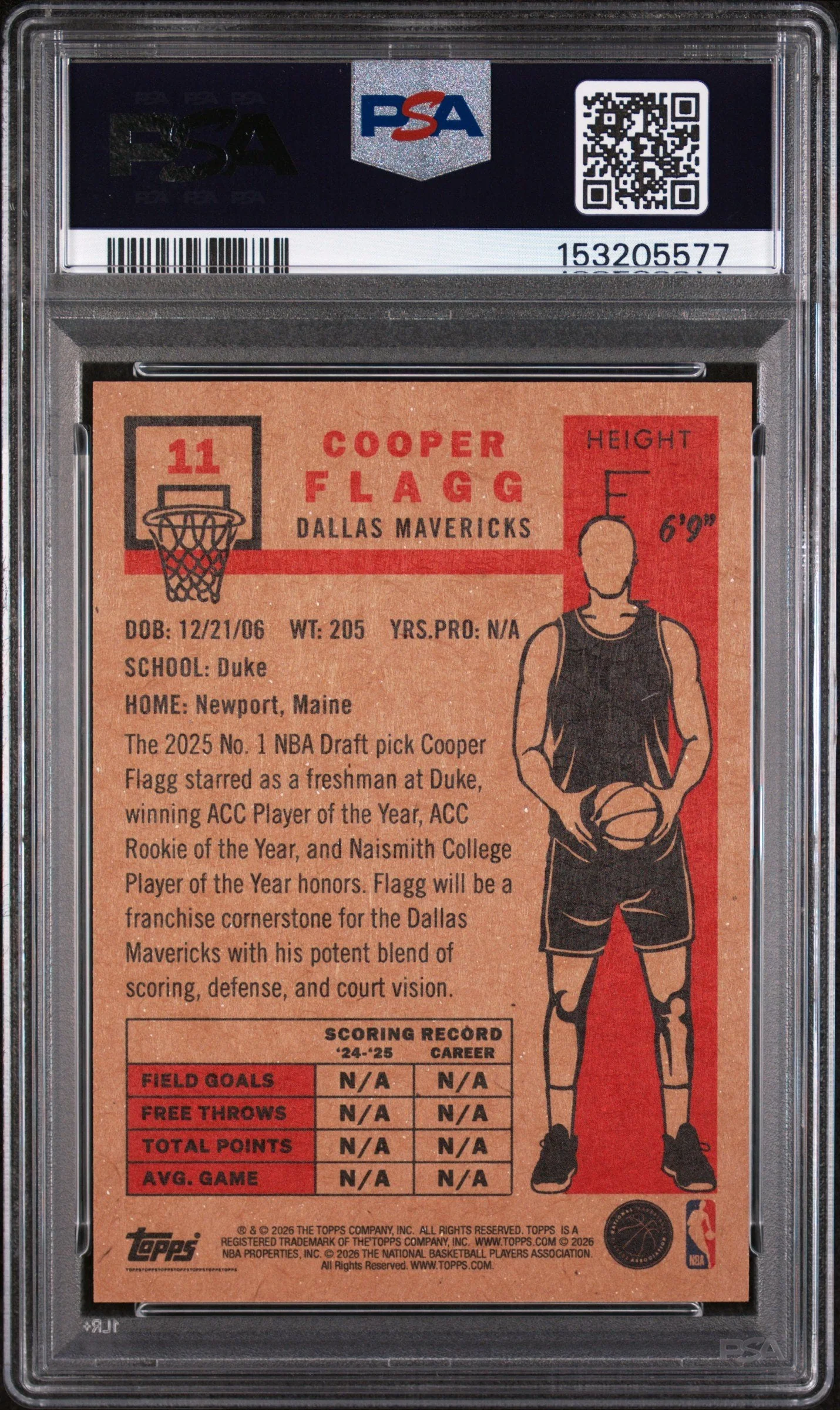 Graded 2025-26 Topps Living Cooper Flagg #11 Rookie RC Basketball Card PSA 9 Mint - Image 2