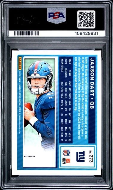 Graded 2025 Donruss Optic Jaxson Dart #273 Pink Rookie RC Football Card PSA 10 Gem Mint - Image 2