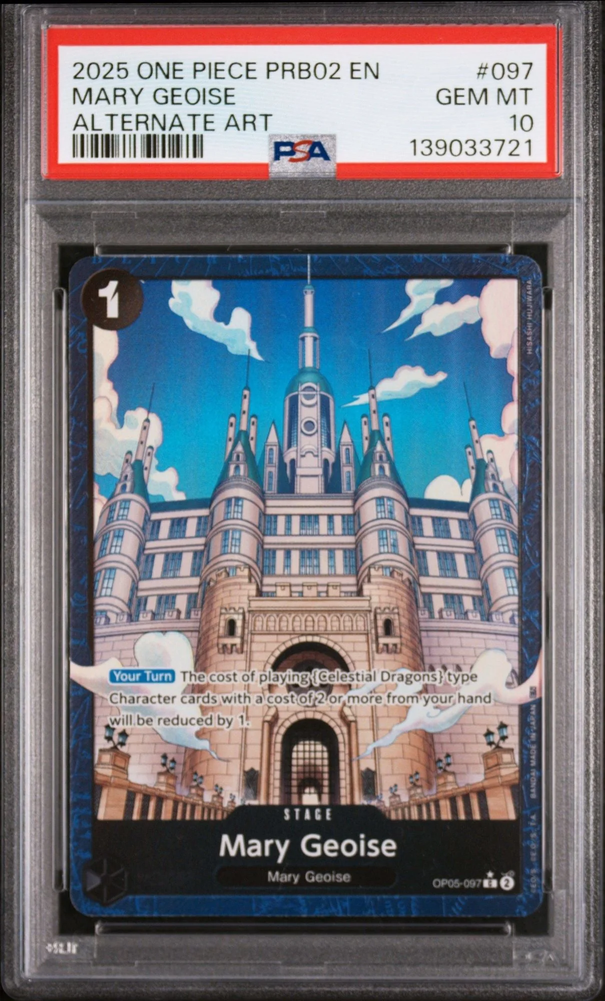 Graded 2025 One Piece Mary Geoise #097 Alt Art PRB02 Trading Card Game PSA 10 Gem Mint