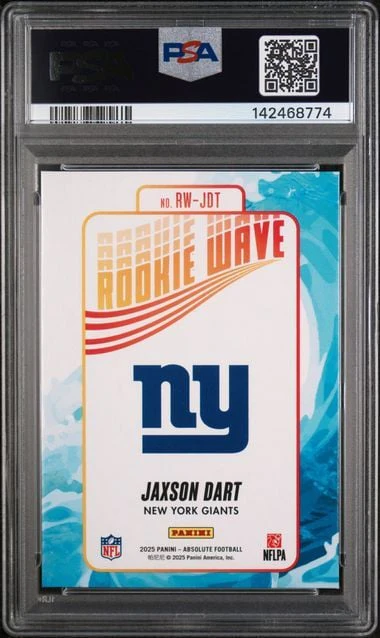 Graded 2025 Panini Absolute Jaxson Dart #RWJDT Rookie Wave Rookie RC Football Card PSA 9 Mint - Image 2