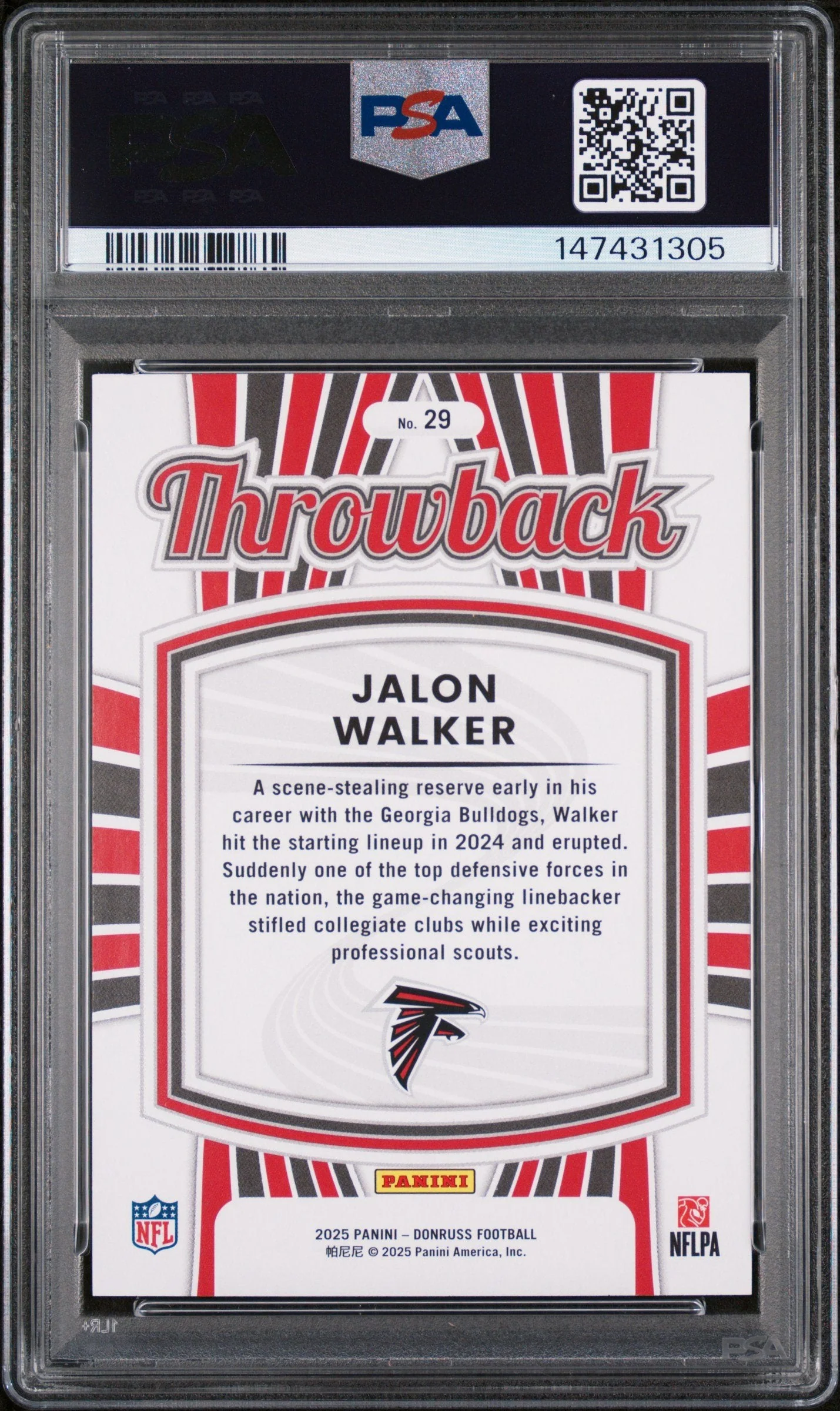 Graded 2025 Panini Donruss Jalon Walker #29 Rated Rookies Throwback Rookie RC Football Card PSA 9 Mint - Image 2