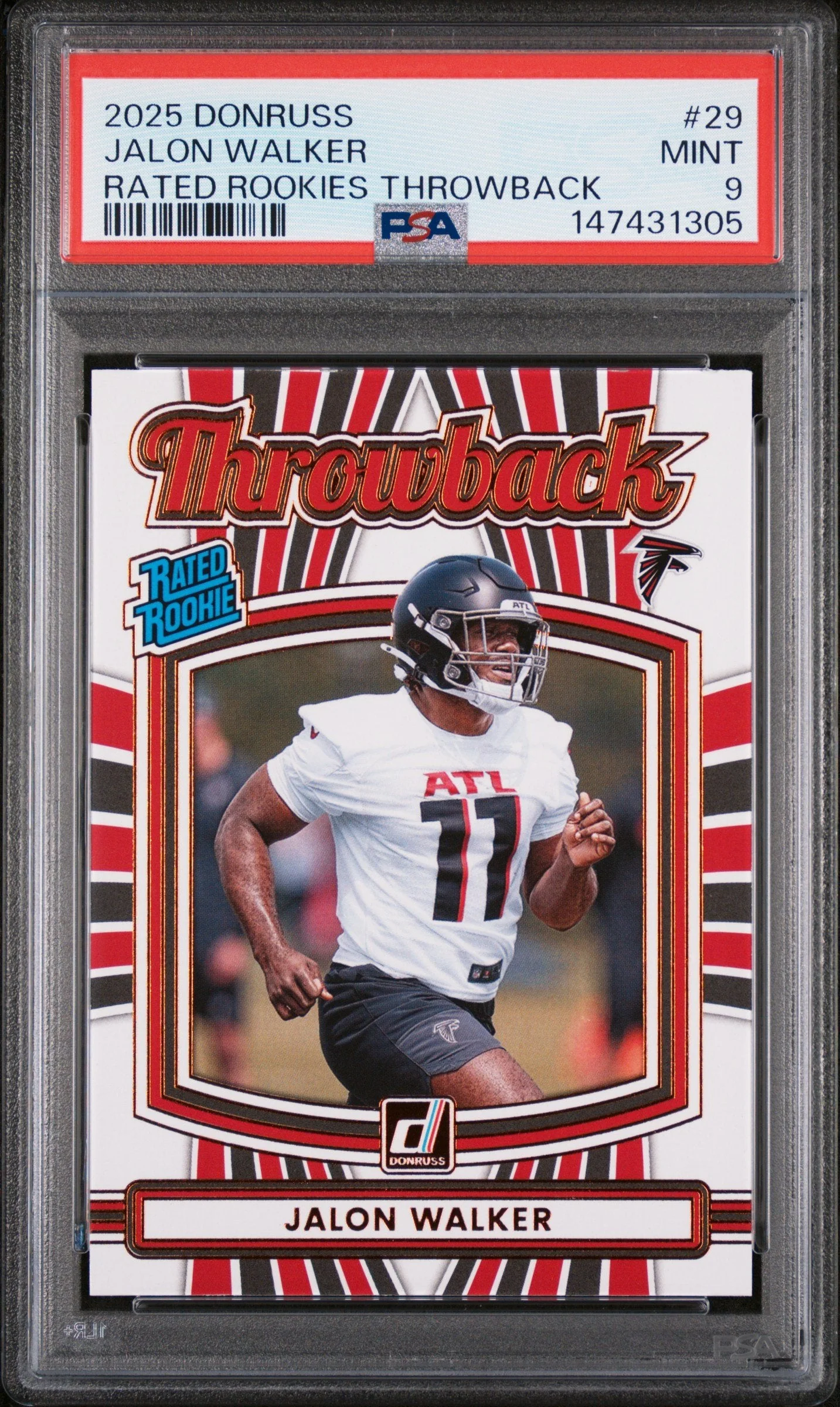 Graded 2025 Panini Donruss Jalon Walker #29 Rated Rookies Throwback Rookie RC Football Card PSA 9 Mint