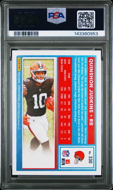 Graded 2025 Panini Donruss Quinshon Judkins #330 Rookie RC Football Card PSA 10 Gem Mint - Image 2