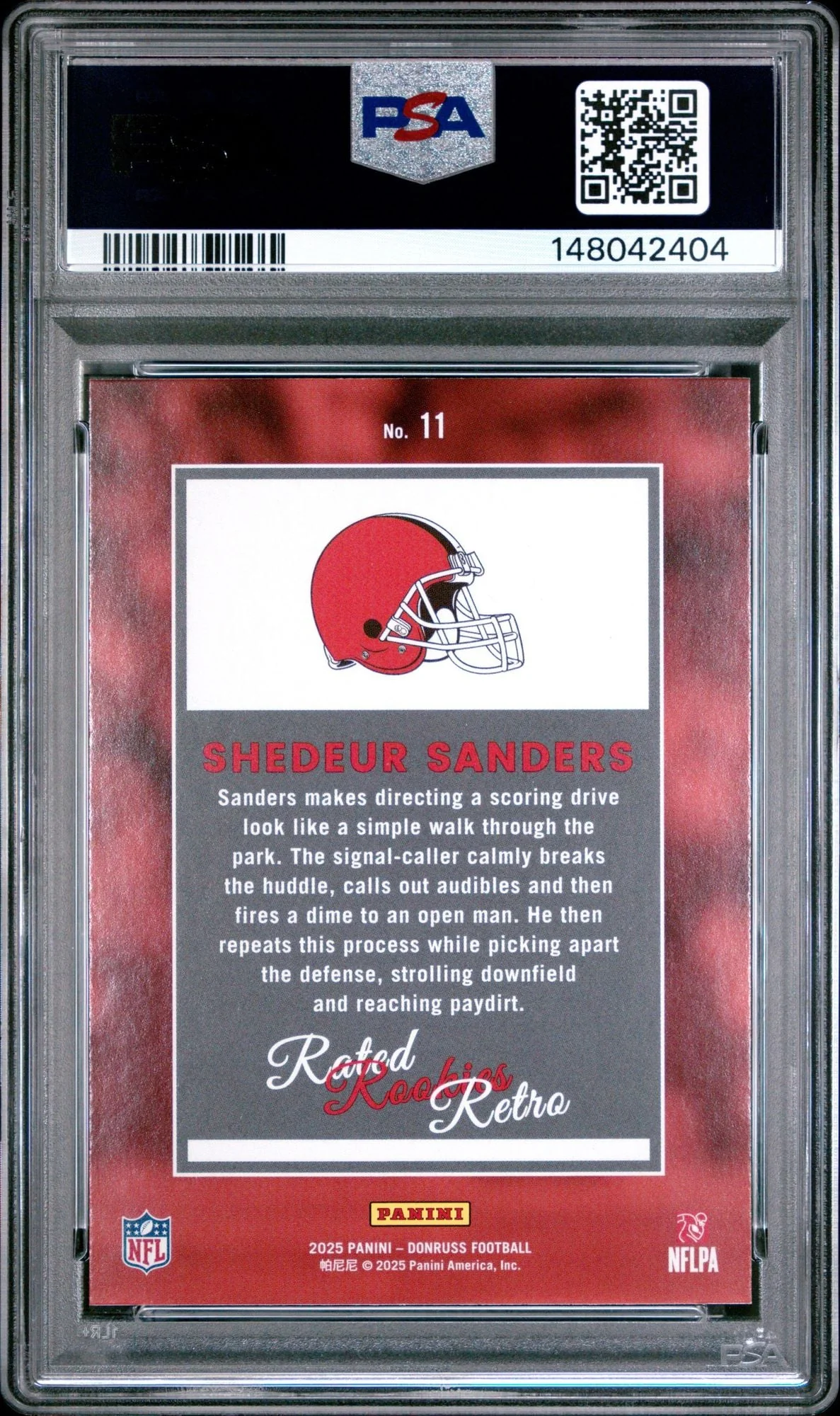 Graded 2025 Panini Donruss Shedeur Sanders #11 Rated Rookies Retro Rookie RC Football Card PSA 10 Gem Mint - Image 2