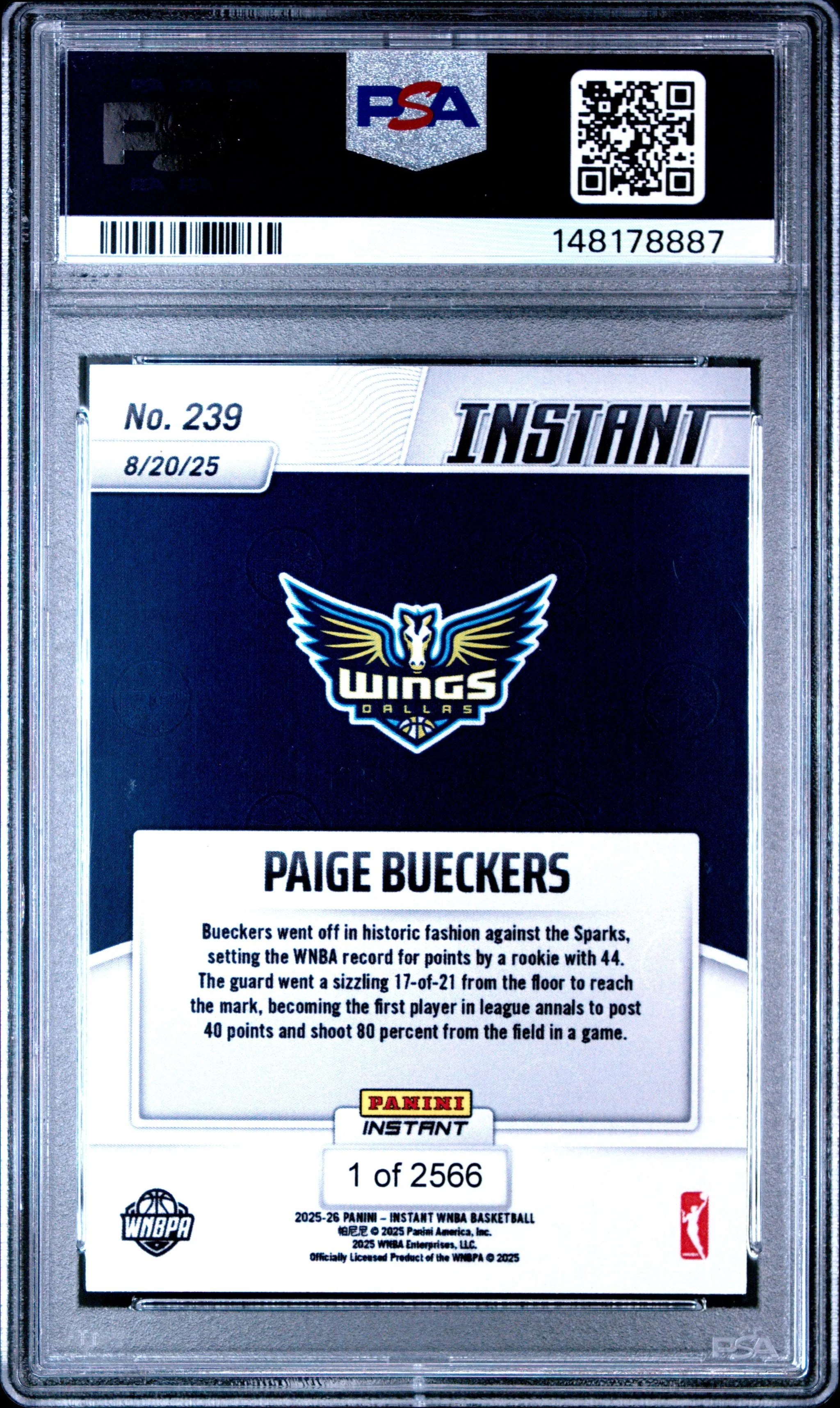 Graded 2025 Panini Instant Paige Bueckers #239 Rookie RC Basketball Card PSA 9 Mint - Image 2