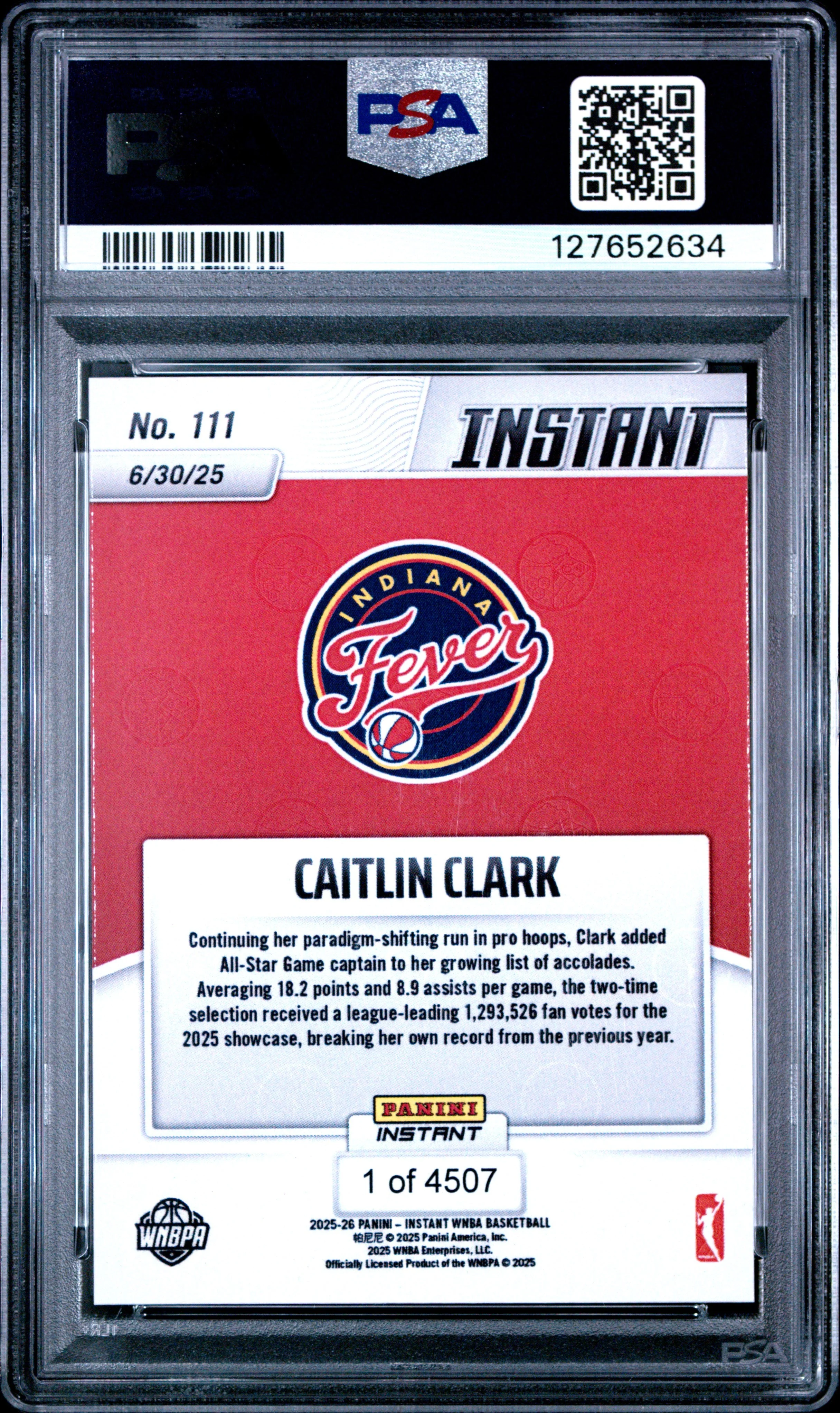 Graded 2025 Panini Instant WNBA Caitlin Clark #111 Basketball Card PSA 10 Gem Mint - Image 2