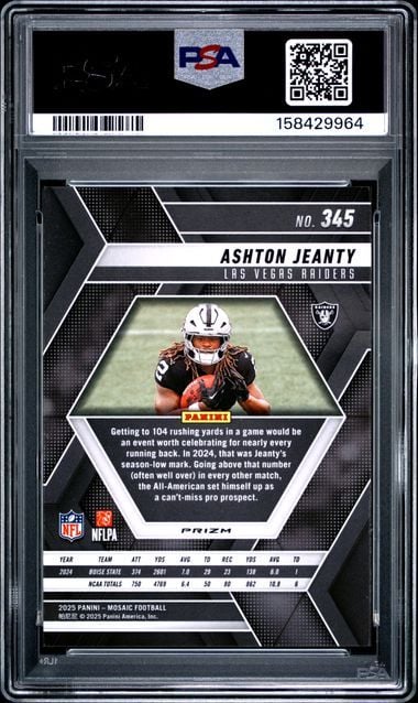 Graded 2025 Panini Mosaic Ashton Jeanty #345 Silver Rookie RC Football Card PSA 10 Gem Mint - Image 2