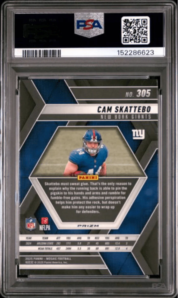 Graded 2025 Panini Mosaic Cam Skattebo #305 Purple Scope Rookie RC Football Card PSA 10 Gem Mint - Image 2