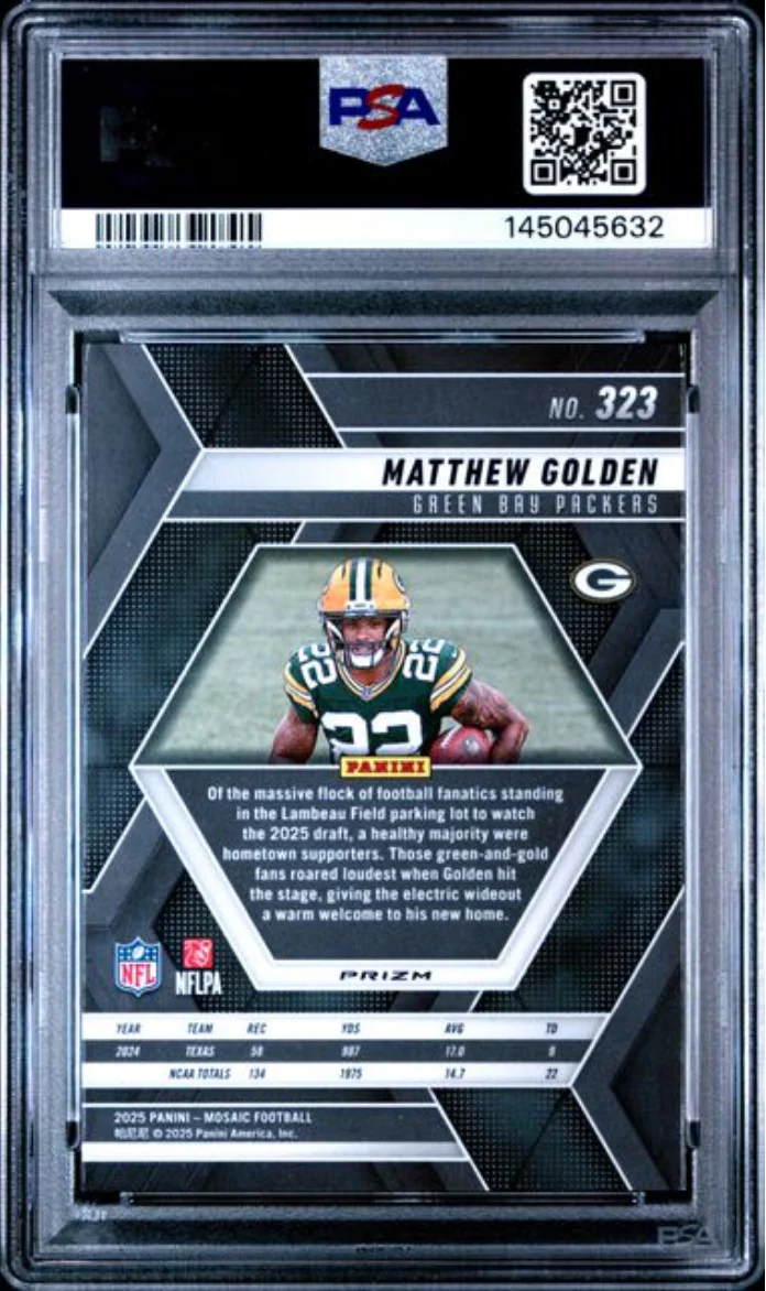 Graded 2025 Panini Mosaic Matthew Golden #323 Mosaic Rookie RC Football Card PSA 10 Gem Mint - Image 2