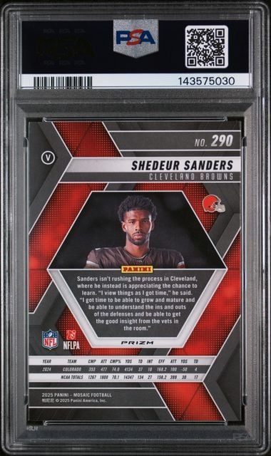 Graded 2025 Panini Mosaic Shedeur Sanders #290 Green Rookie RC Football Card PSA 10 Gem Mint - Image 2