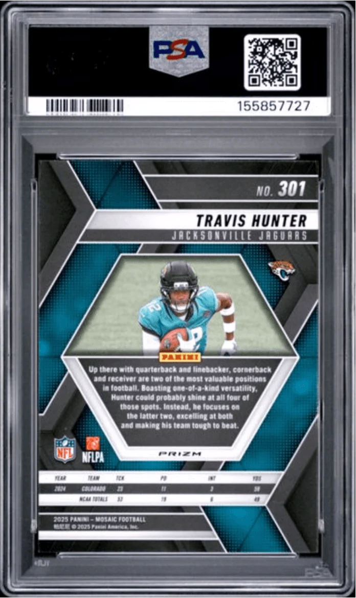 Graded 2025 Panini Mosaic Travis Hunter #301 Reactive Yellow Rookie RC Football Card PSA 10 Gem Mint - Image 2