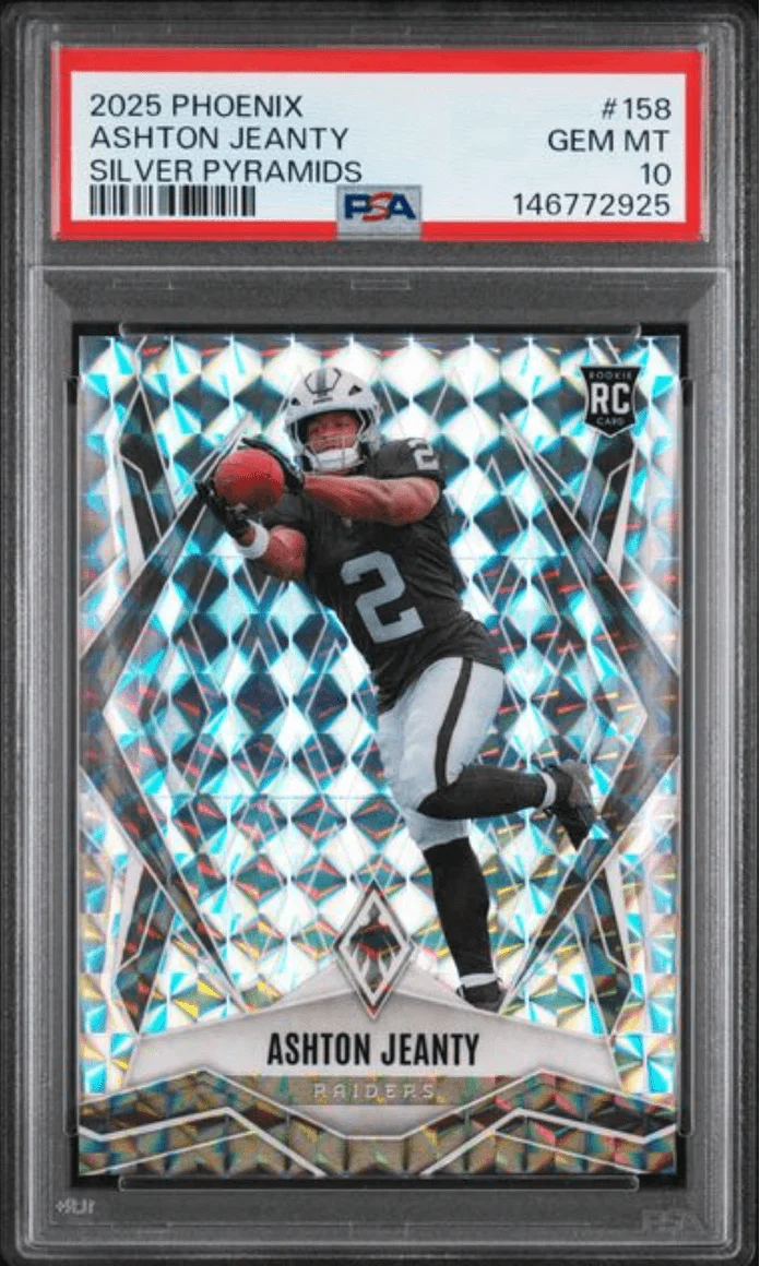 Graded 2025 Panini Phoenix Ashton Jeanty #158 Silver Pyramids Rookie RC Football Card PSA 10 Gem Mint