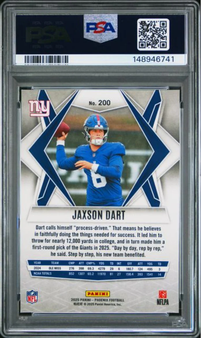 Graded 2025 Panini Phoenix Jaxson Dart #200 Rookie RC Football Card PSA 10 Gem Mint - Image 2