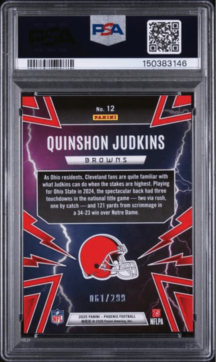 Graded 2025 Panini Phoenix Quinshon Judkins #12 Thunderbirds Wave /299 Rookie RC Football Card PSA 10 Gem Mint - Image 2