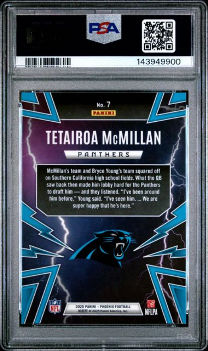 Graded 2025 Panini Phoenix Tetairoa McMillan #7 Thunderbirds Rookie RC Football Card PSA 10 Gem Mint - Image 2