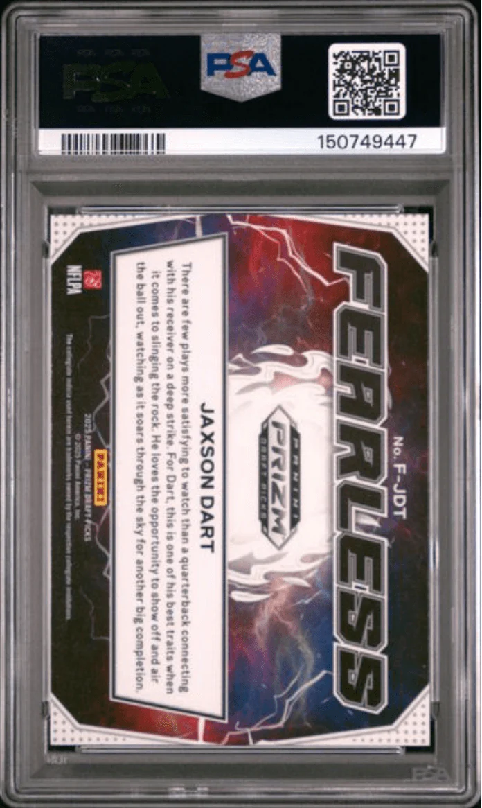 Graded 2025 Panini Prizm Draft Picks Jaxson Dart #FJDT Fearless Rookie RC Football Card PSA 10 Gem Mint - Image 2
