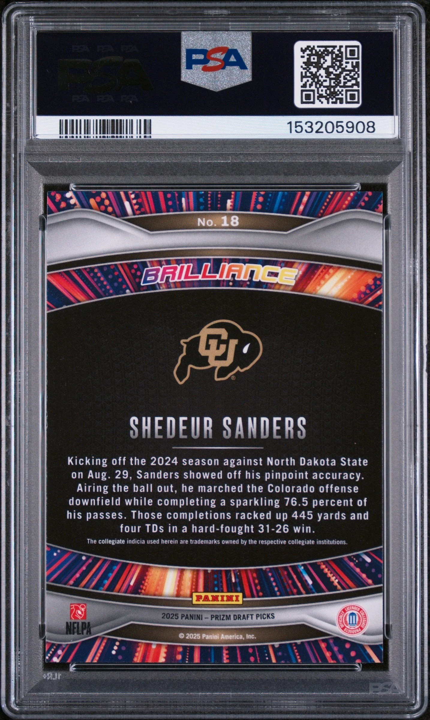 Graded 2025 Panini Prizm Draft Picks Shedeur Sanders #18 Brilliance Rookie RC Football Card PSA 10 Gem - Image 2