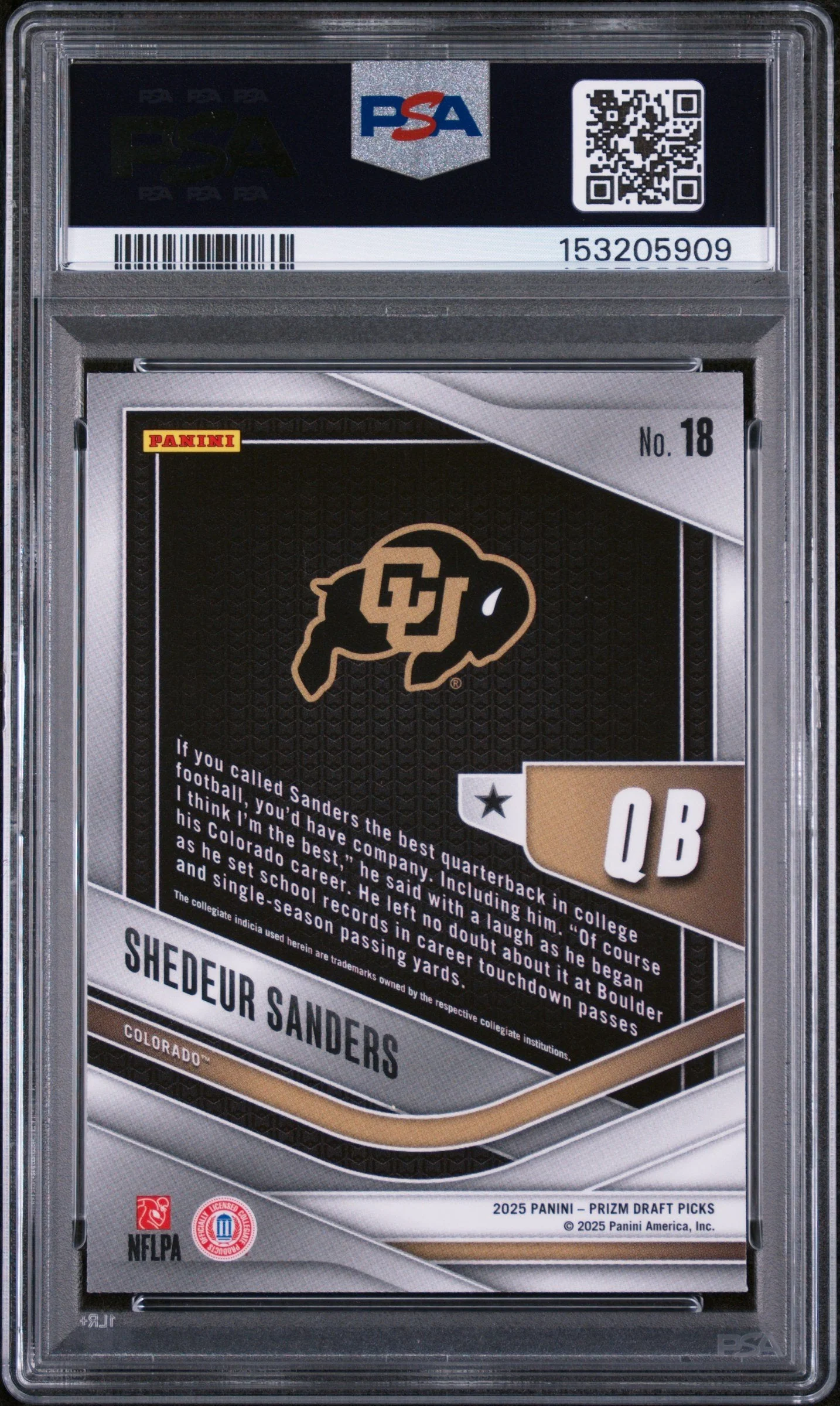 Graded 2025 Panini Prizm Draft Picks Shedeur Sanders #18 Trophy Hunting Rookie RC Football Card PSA 9 Mint - Image 2