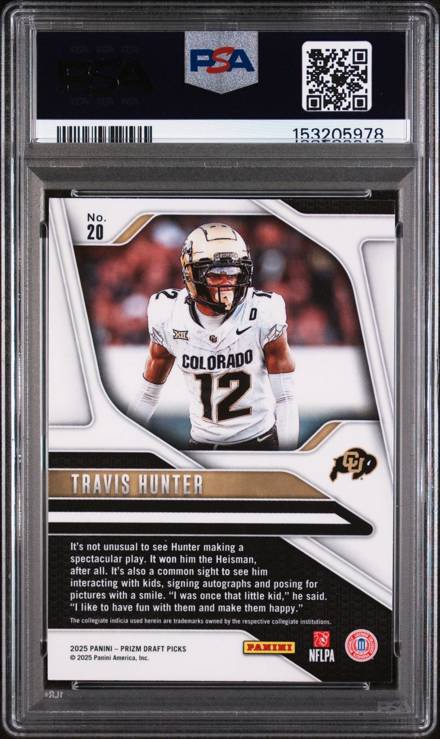 Graded 2025 Panini Prizm Draft Picks Travis Hunter #20 Rookie RC Football Card PSA 10 Gem Mint - Image 2