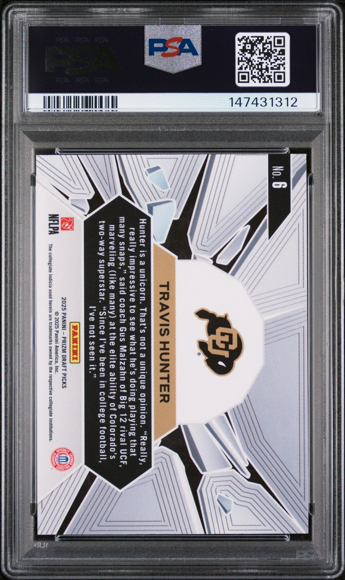 Graded 2025 Panini Prizm Draft Picks Travis Hunter #6 Prizm Break Rookie RC Football Card PSA 10 Gem Mint - Image 2
