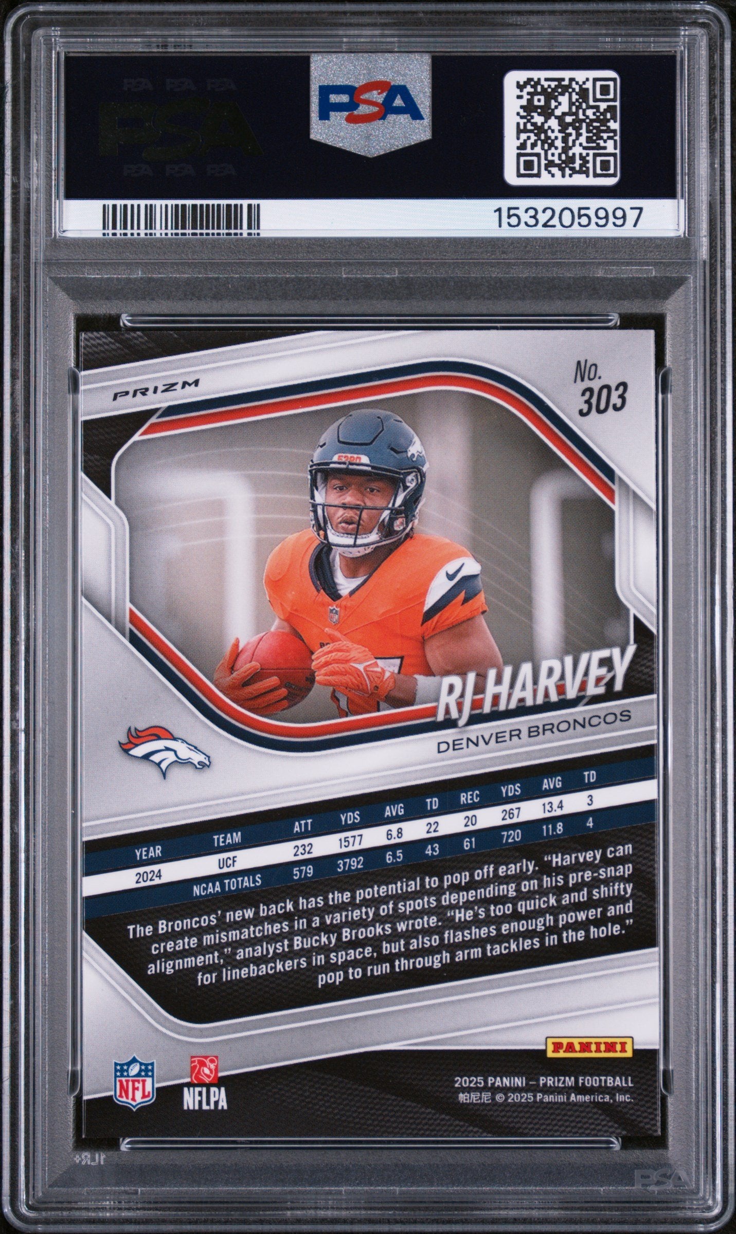 Graded 2025 Panini Prizm RJ Harvey #303 White Disco Rookie RC Football Card PSA 10 Gem Mint - Image 2