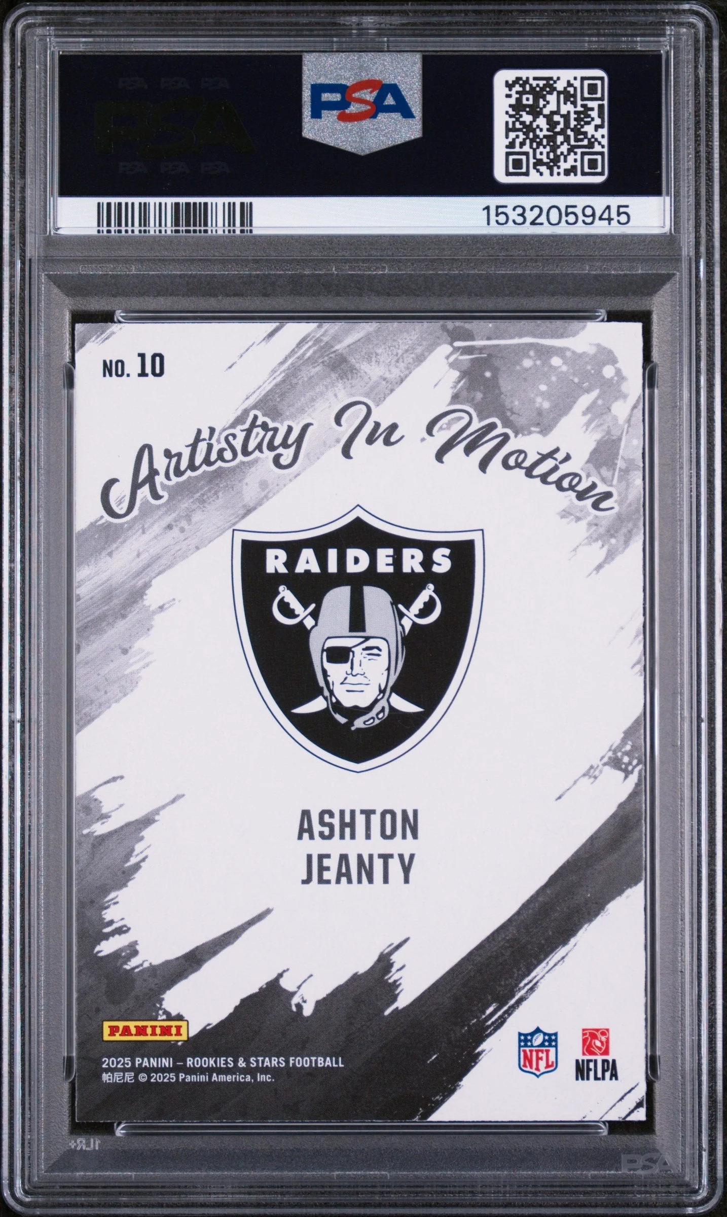 Graded 2025 Panini Rookies & Stars Ashton Jeanty #10 Artistry in Motion Rookie RC Football Card PSA 9 Mint - Image 2