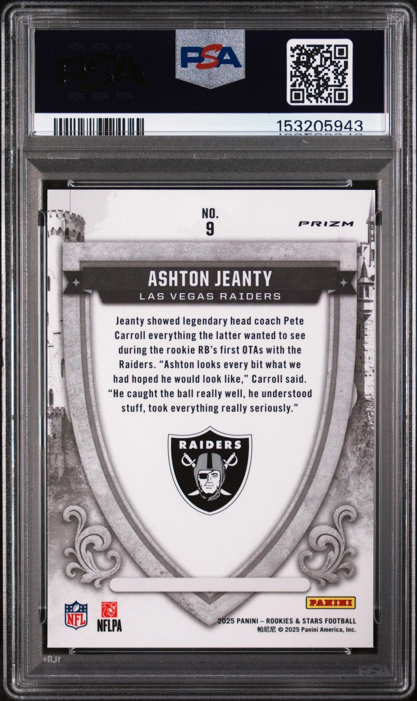 Graded 2025 Panini Rookies & Stars Ashton Jeanty #9 Crusade Red Plaid Rookie RC Football Card PSA 8 Near Mint - Image 2