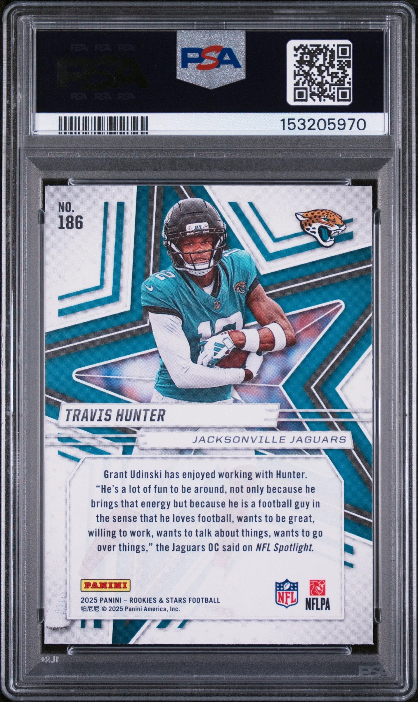 Graded 2025 Panini Rookies & Stars Travis Hunter #186 Rookie RC Football Card PSA 10 Gem Mint - Image 2