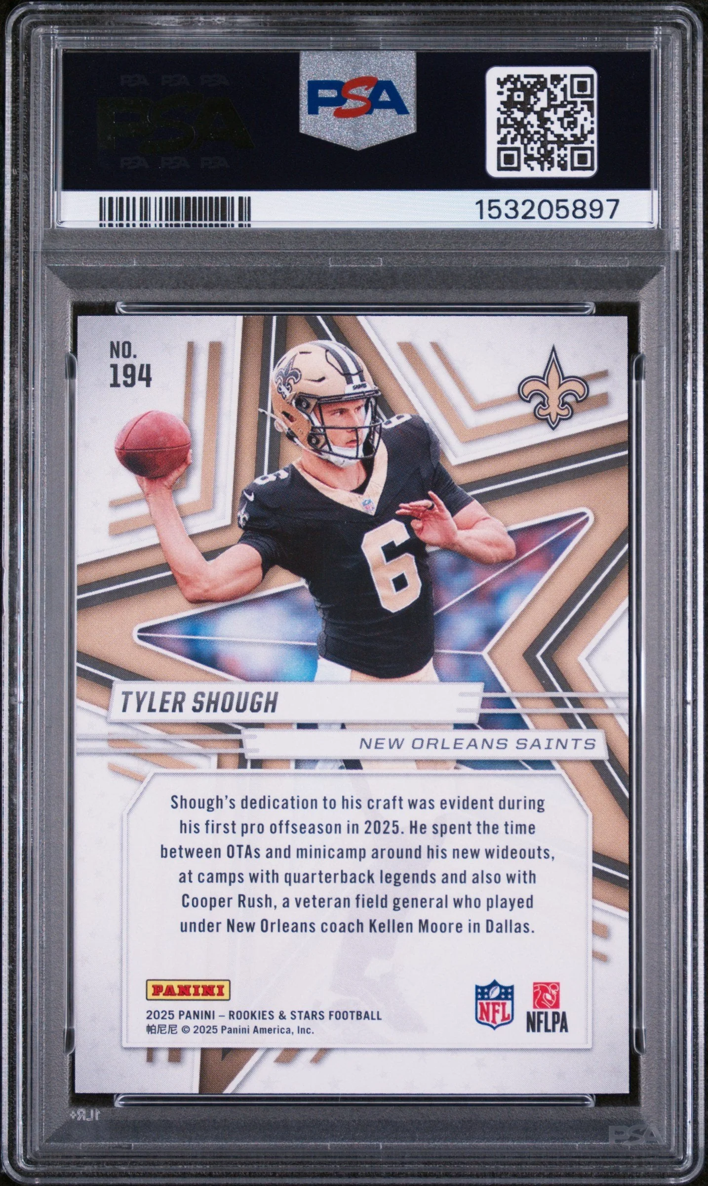 Graded 2025 Panini Rookies & Stars Tyler Shough #194 Purple /999 Rookie RC Football Card PSA 10 Gem Mint - Image 2