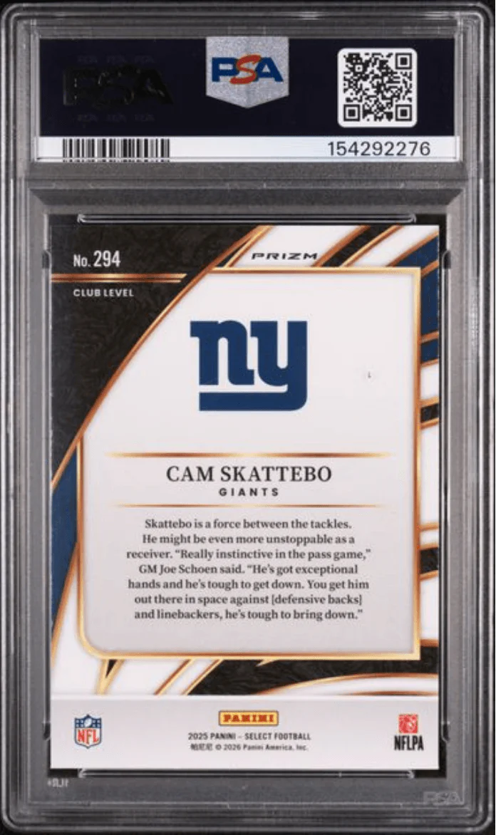 Graded 2025 Panini Select Cam Skattebo #294 Silver Prizm Rookie RC Football Card PSA 10 Gem Mint - Image 2