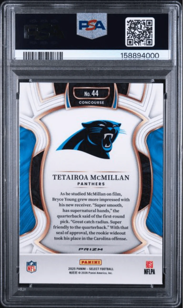 Graded 2025 Panini Select Tetairoa McMillan #44 Pink Shock Rookie RC Football Card PSA 10 Gem Mint - Image 2