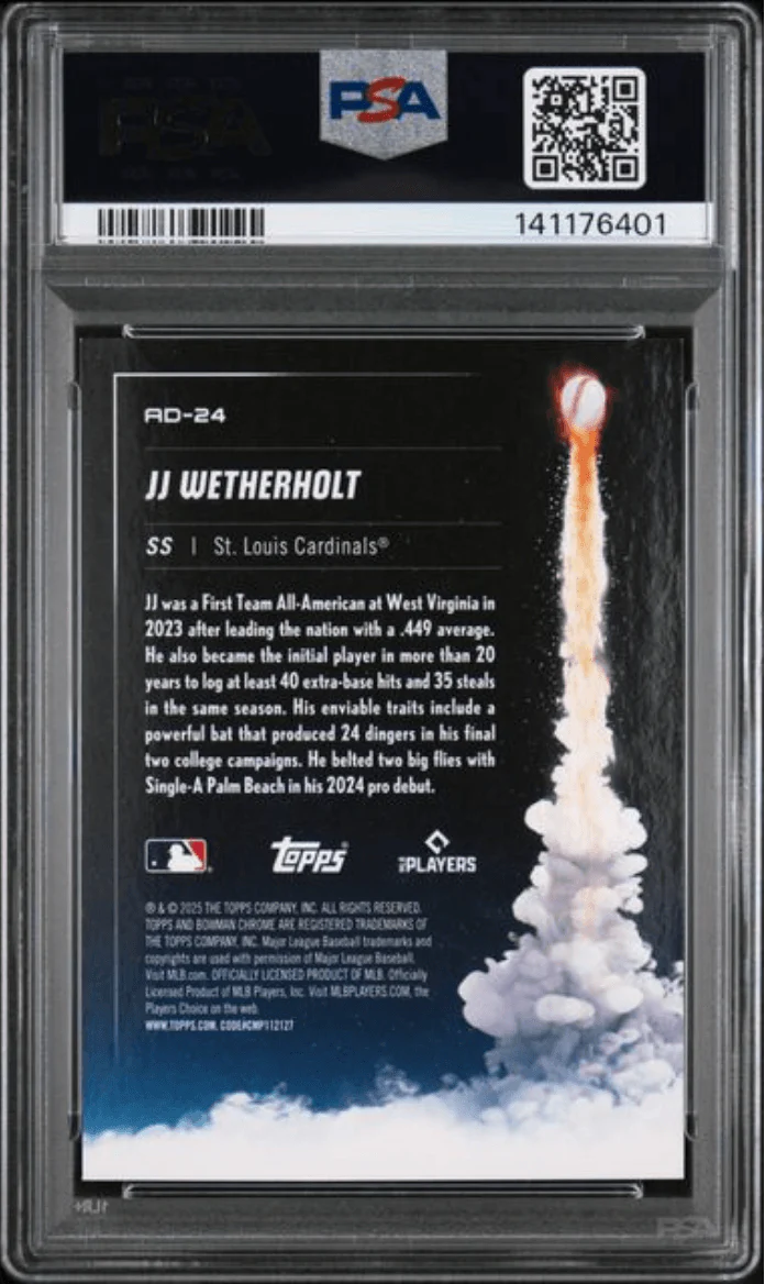 Graded 2025 Topps Bowman Chrome JJ Wetherholt #AD24 Adios Rookie RC Baseball Card PSA 10 Gem Mint - Image 2