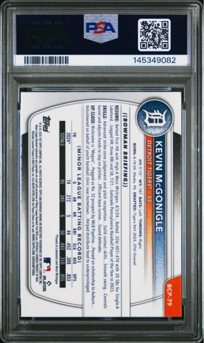 Graded 2025 Topps Bowman Chrome Mega Box Kevin McGonigle #79 Prospects Rookie RC Baseball Card PSA 9 Mint - Image 2