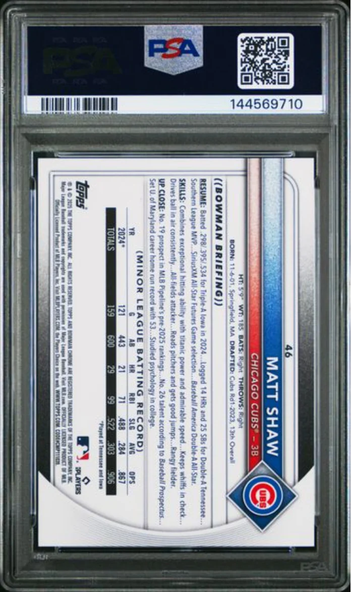 Graded 2025 Topps Bowman Chrome Mega Box Matt Shaw #46 Orange Refractor /25 Rookie RC Baseball Card PSA 10 Gem Mint - Image 2