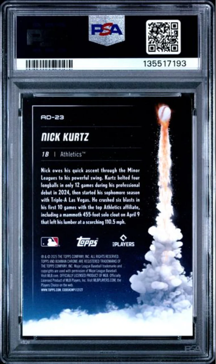 Graded 2025 Topps Bowman Chrome Nick Kurtz #AD23 Adios Rookie RC Baseball Card PSA 10 Gem Mint - Image 2