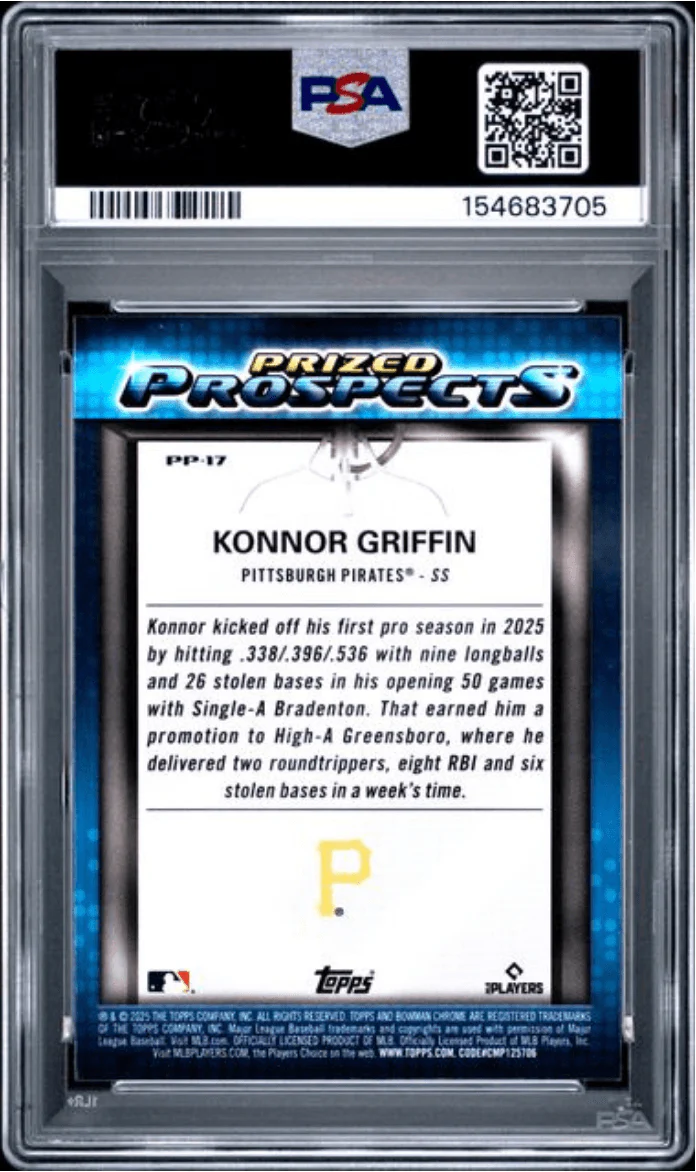 Graded 2025 Topps Bowman Draft Konnor Griffin #PP17 Prized Prospects Rookie RC Baseball Card PSA 10 Gem Mint - Image 2