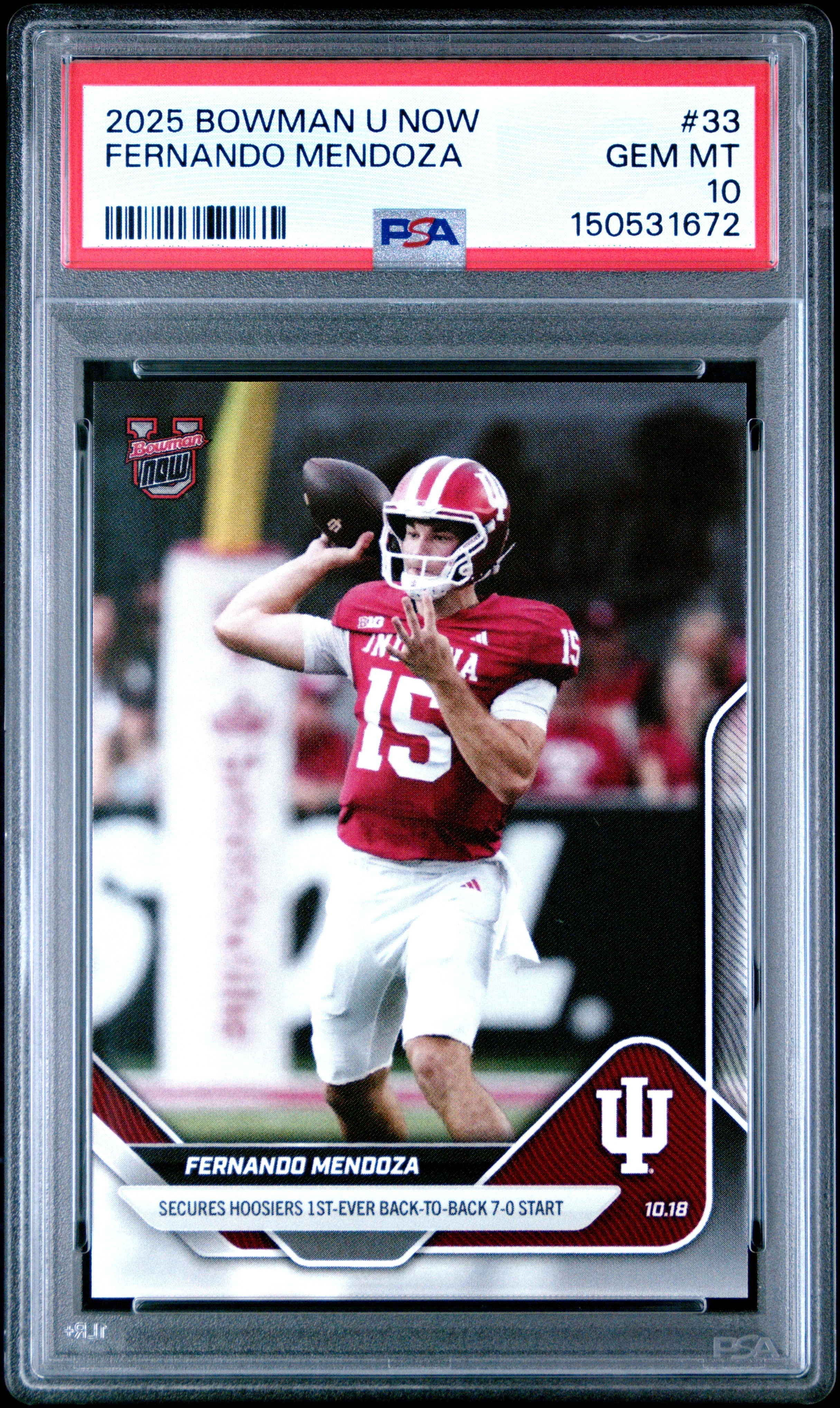 Graded 2025 Topps Bowman U Now Fernando Mendoza #33 Rookie RC Football Card PSA 10 Gem Mint