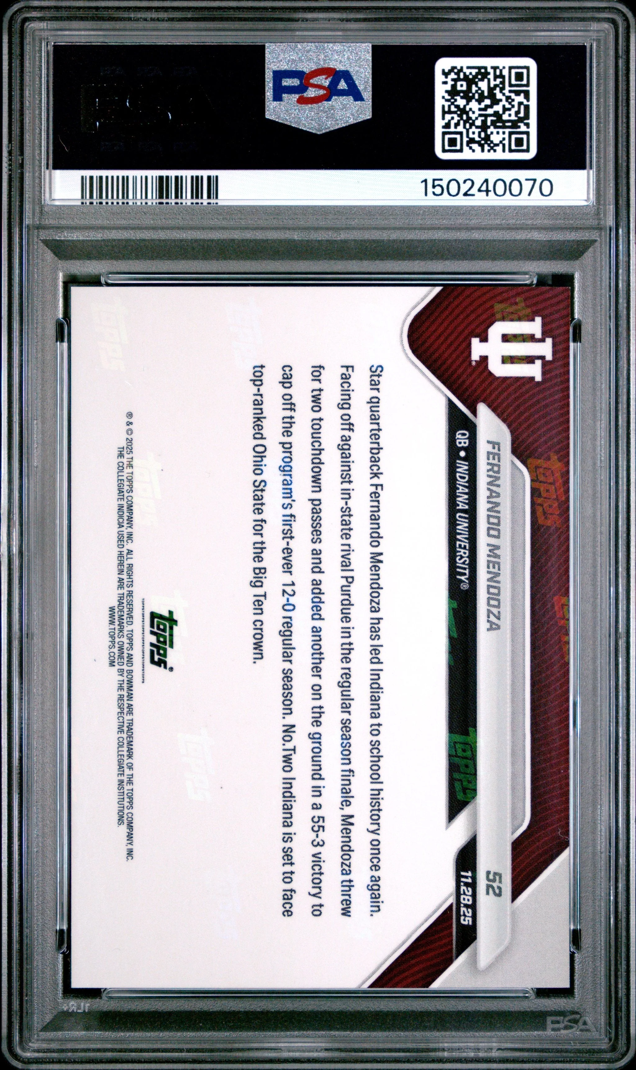 Graded 2025 Topps Bowman U Now Fernando Mendoza #52 Rookie RC Football Card PSA 8 Near Mint - Image 2