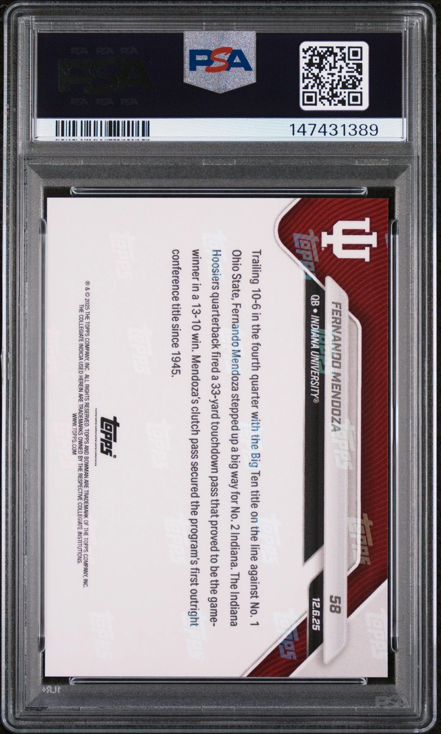 Graded 2025 Topps Bowman U Now Fernando Mendoza #58 Rookie RC Football Card PSA 9 Mint - Image 2